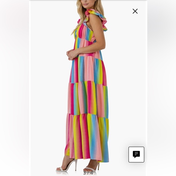 New! Endless Rose medium rainbow ombré stripe maxi dress with fluttery sleeves. - Picture 6 of 11